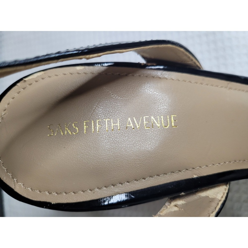 Saks Fifth Avenue Women's Black Slingback Strappy Open Toe Stiletto Heels 9 - Picture 3 of 8